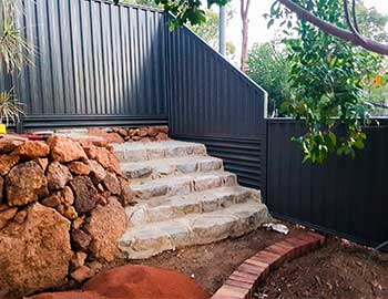 Black Colorbond Fencing Perth And Limestone Stairs Landcaping Gallery Image
